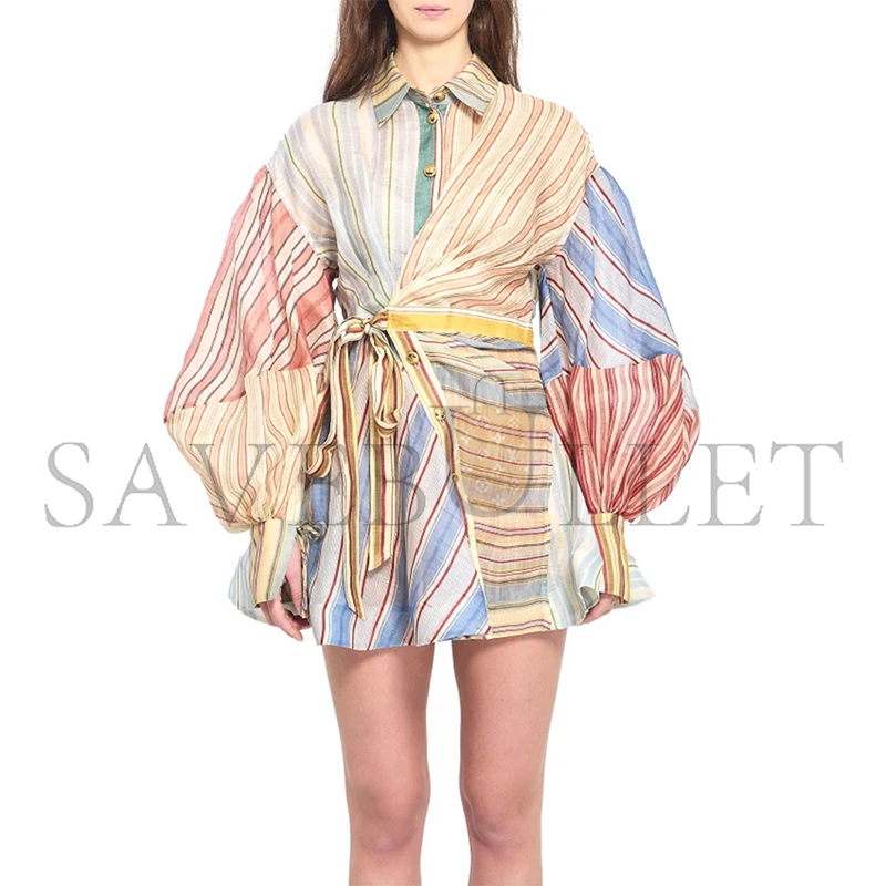 ZIMMERMANN REBELLION STRIPED LINEN AND SILK MINI DRESS 7028DC261